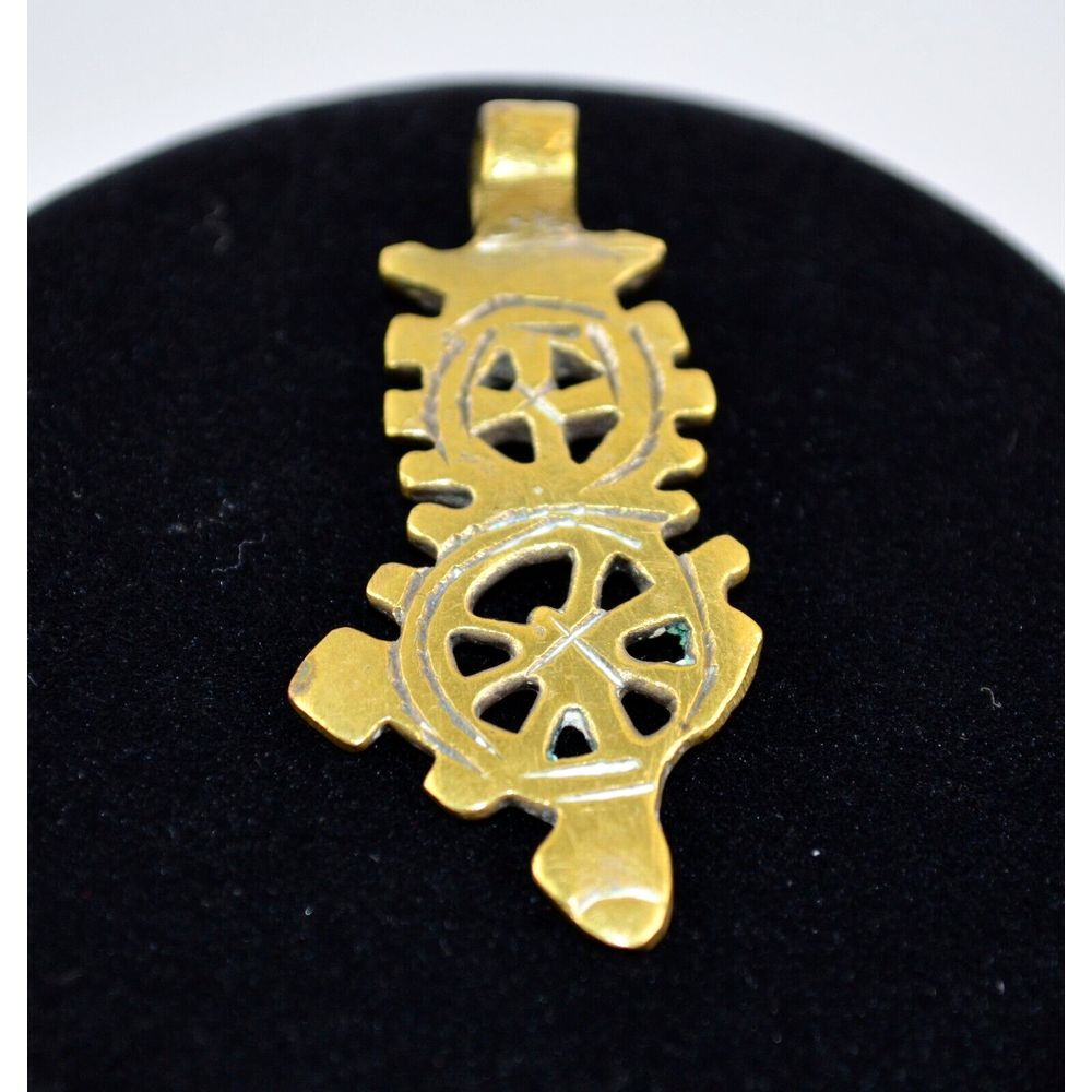 Vintage Gold Tone Pendant Tribal Geometric Steampunk Design 2"